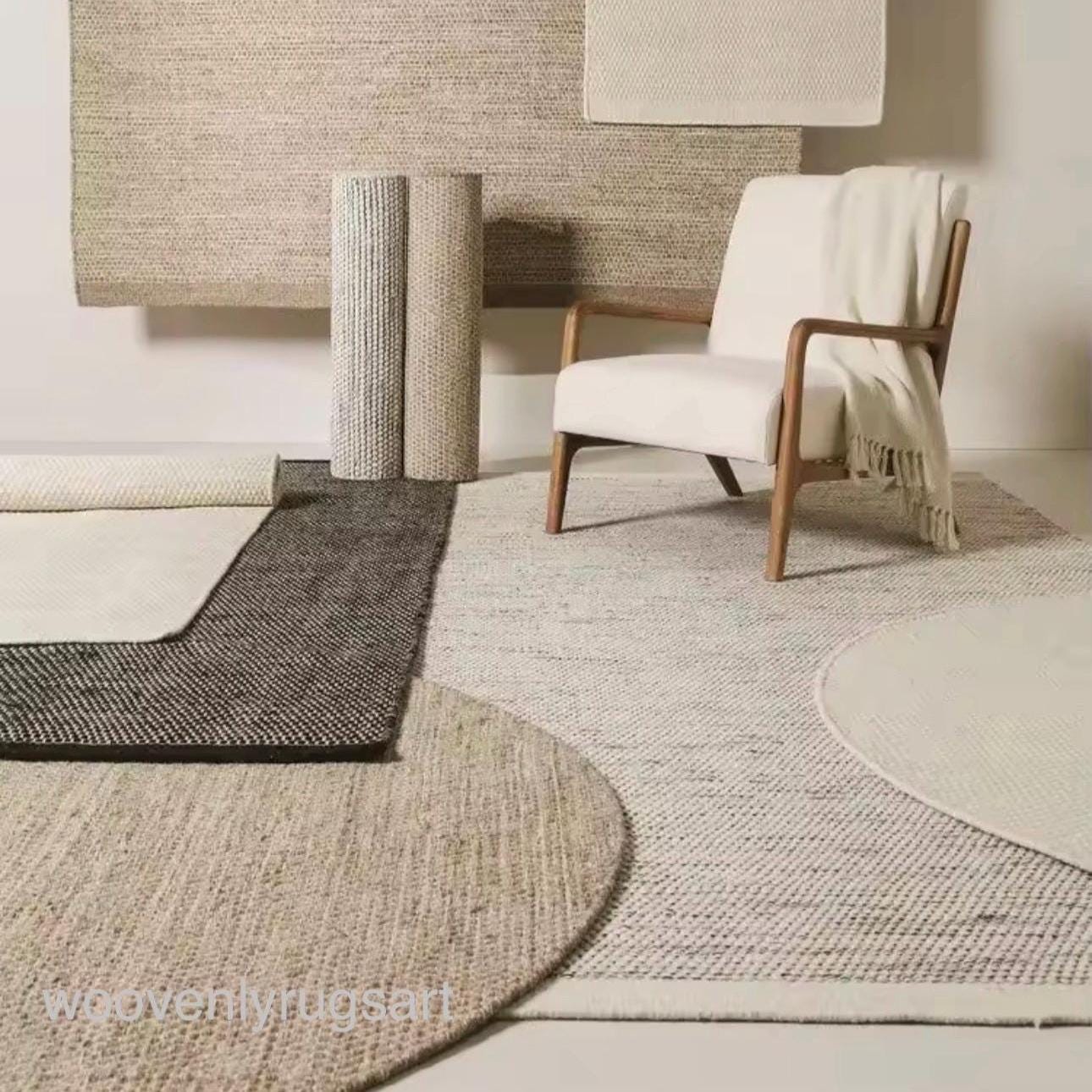 Modern Handmade Dhurrie Rug  Natural Beige Flatweave Wool Carpet