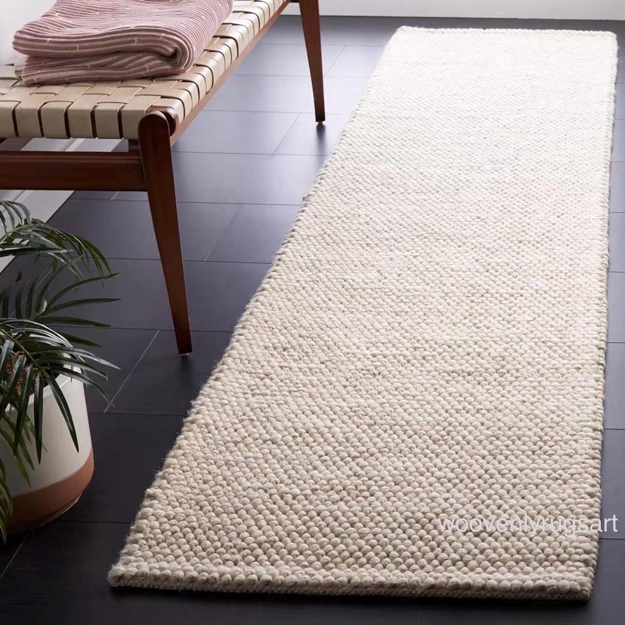Handmade Wool Ball Rug Ivory Pebble Texture Rug Soft Cozy Floor Carpet