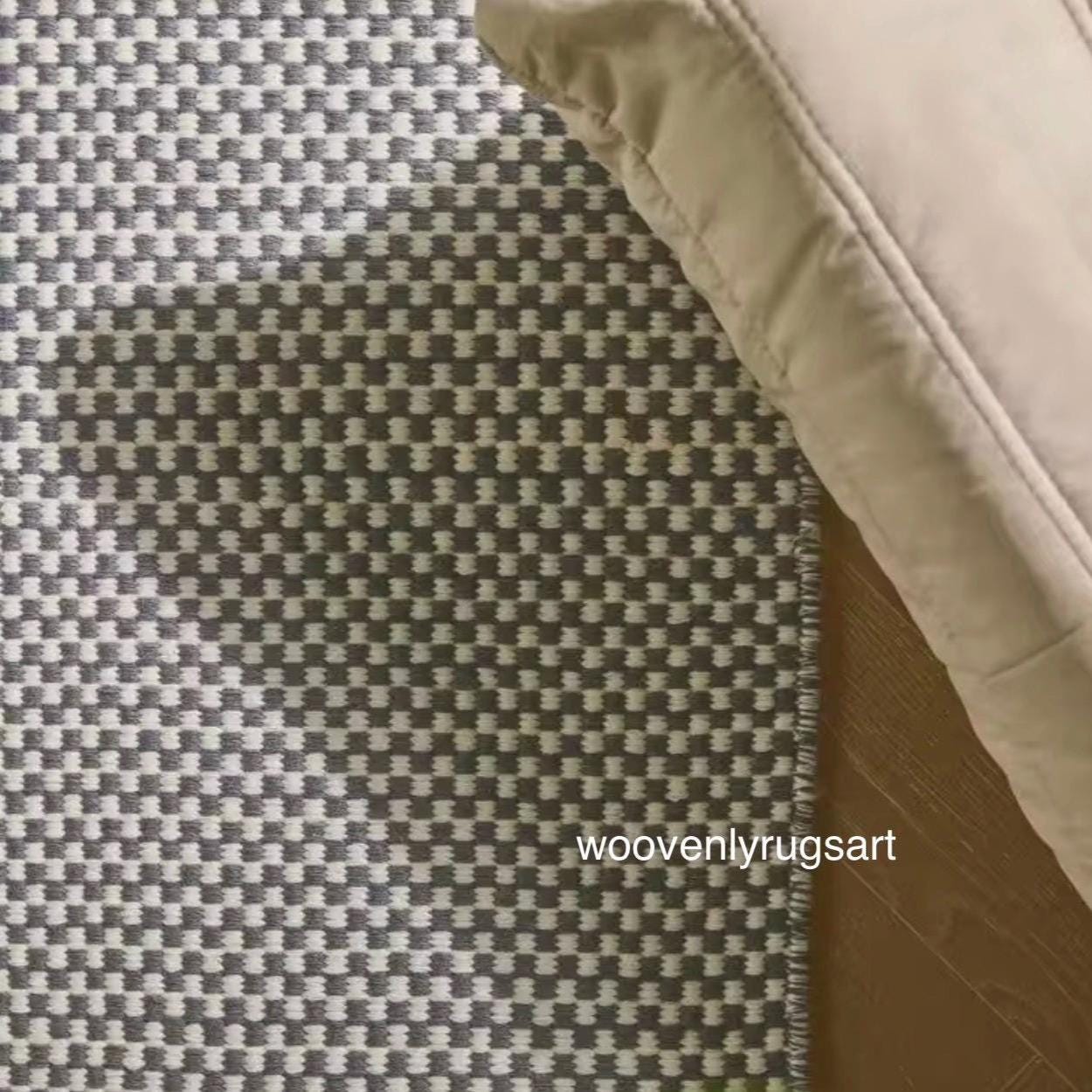 Handmade Wool Dhurrie Rug Grey & Ivory Minimalist Flatweave Carpet