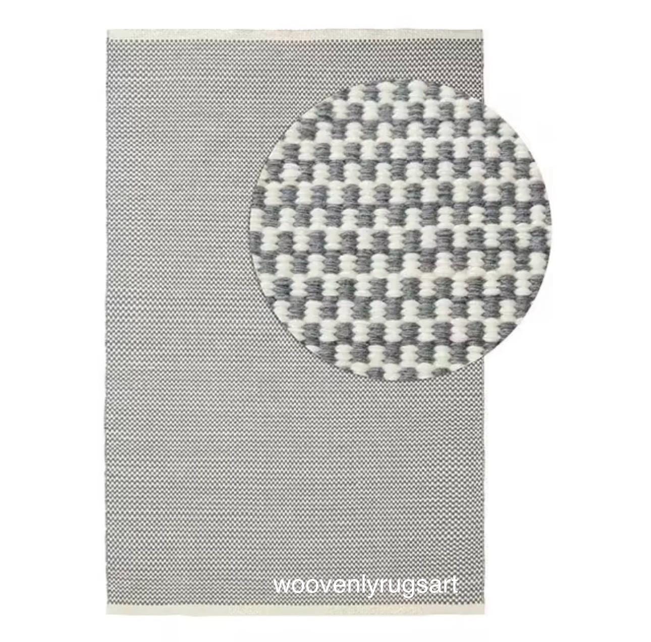 Handmade Wool Dhurrie Rug Grey & Ivory Minimalist Flatweave Carpet