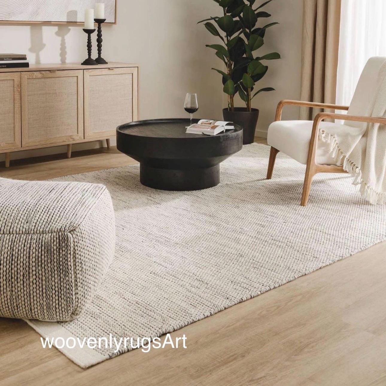 Handmade Wool Dhurrie Rug Modern Abstract Flat Weave Area Rug