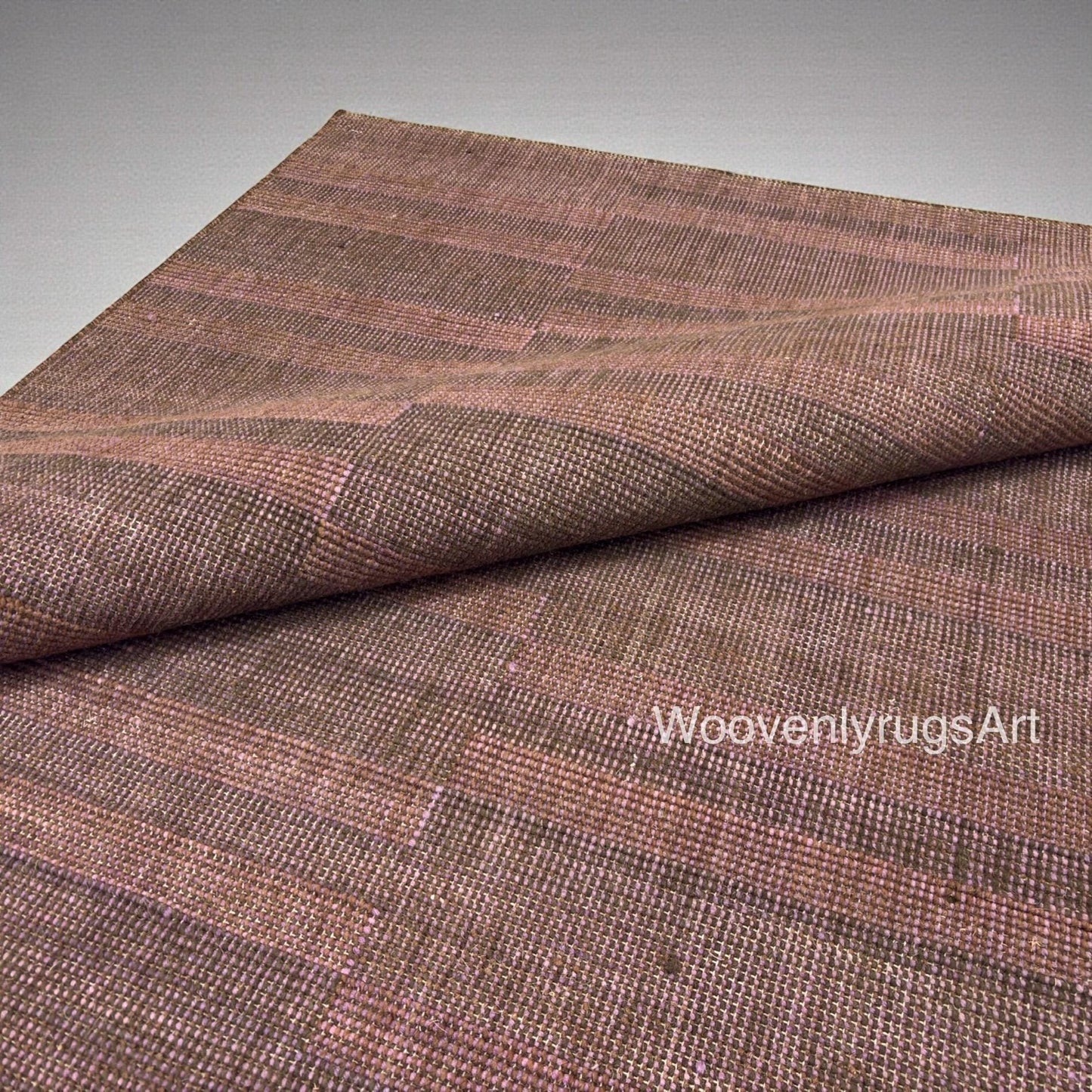 Handwoven Wool Dhurrie Rug, Modern Minimalist Flatweave Carpet, Brown Pink Home Decor