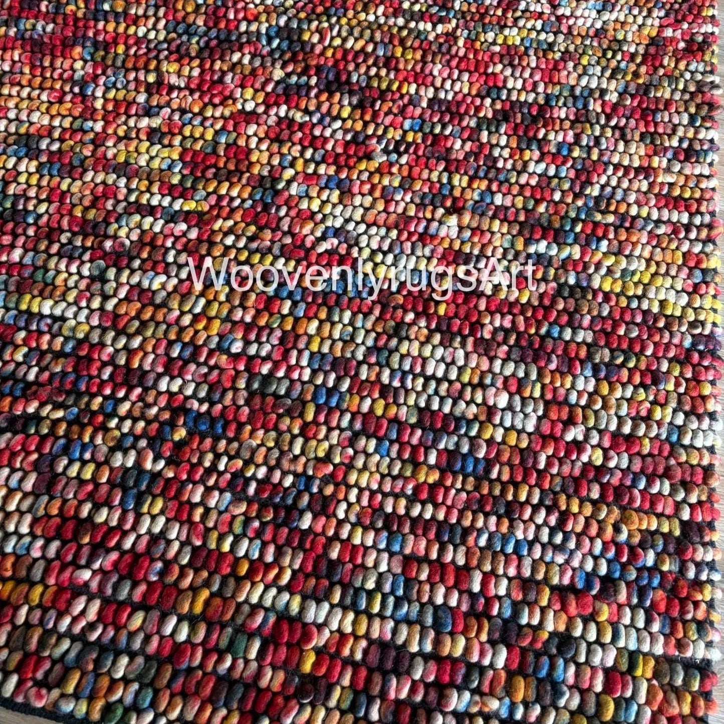 Handwoven Multicolor Wool Pebble Rug, Chunky Loop Boho Area Carpet