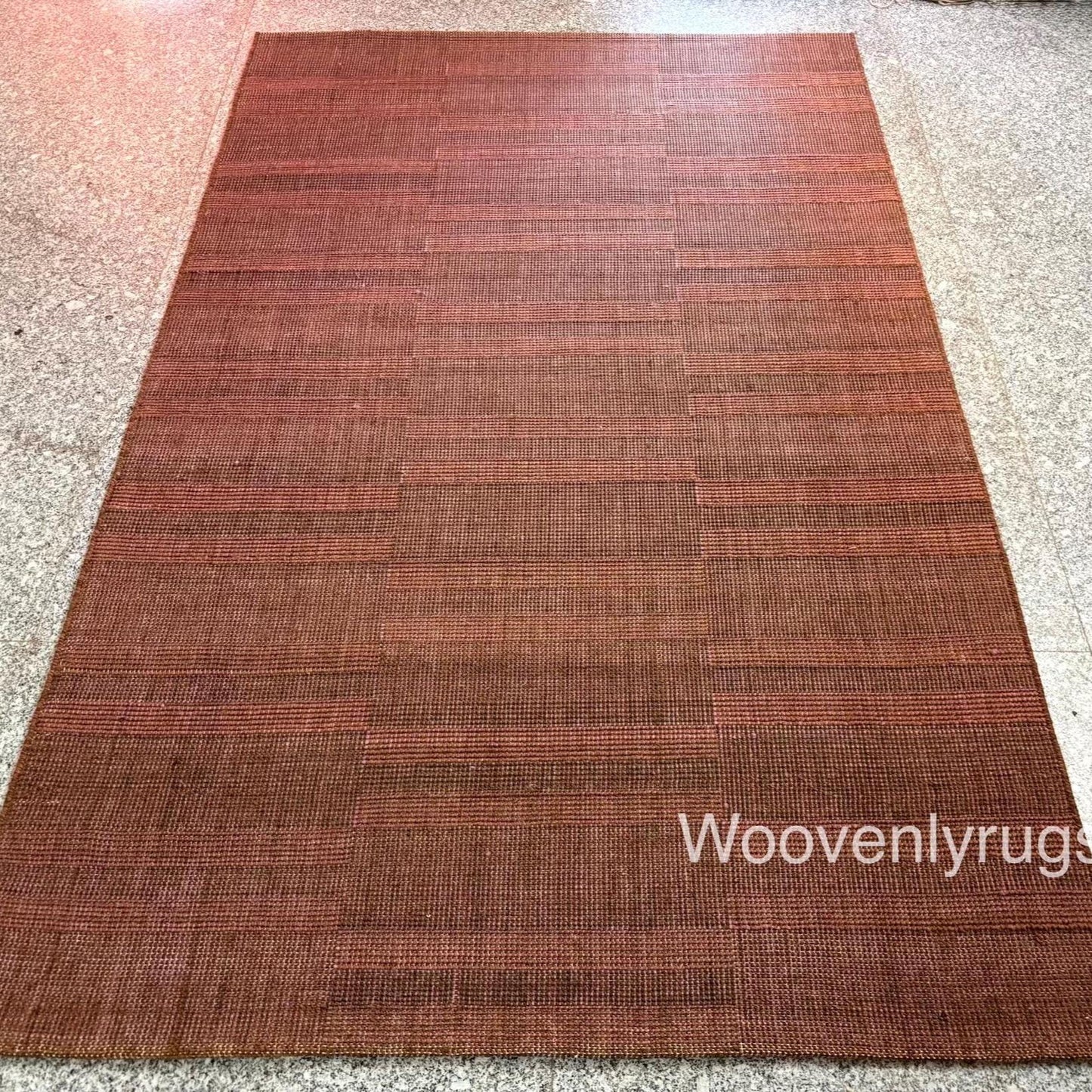 Handwoven Wool Dhurrie Rug, Modern Minimalist Flatweave Carpet, Brown Pink Home Decor