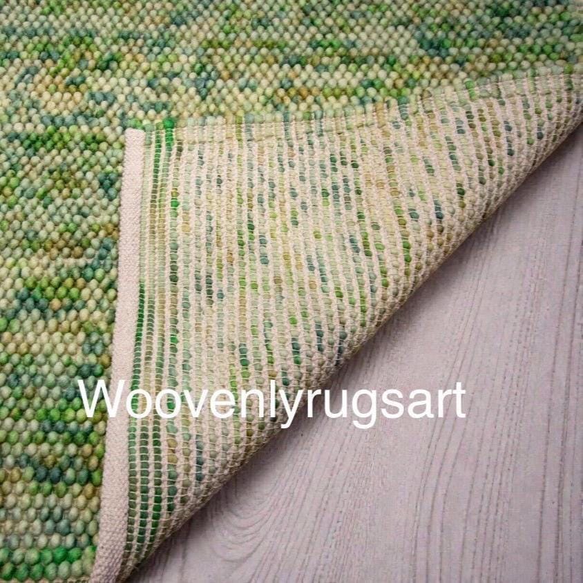 Hand Loomed Wool Rug: Sage Green Moss Textured Pebble Loop Area Rug