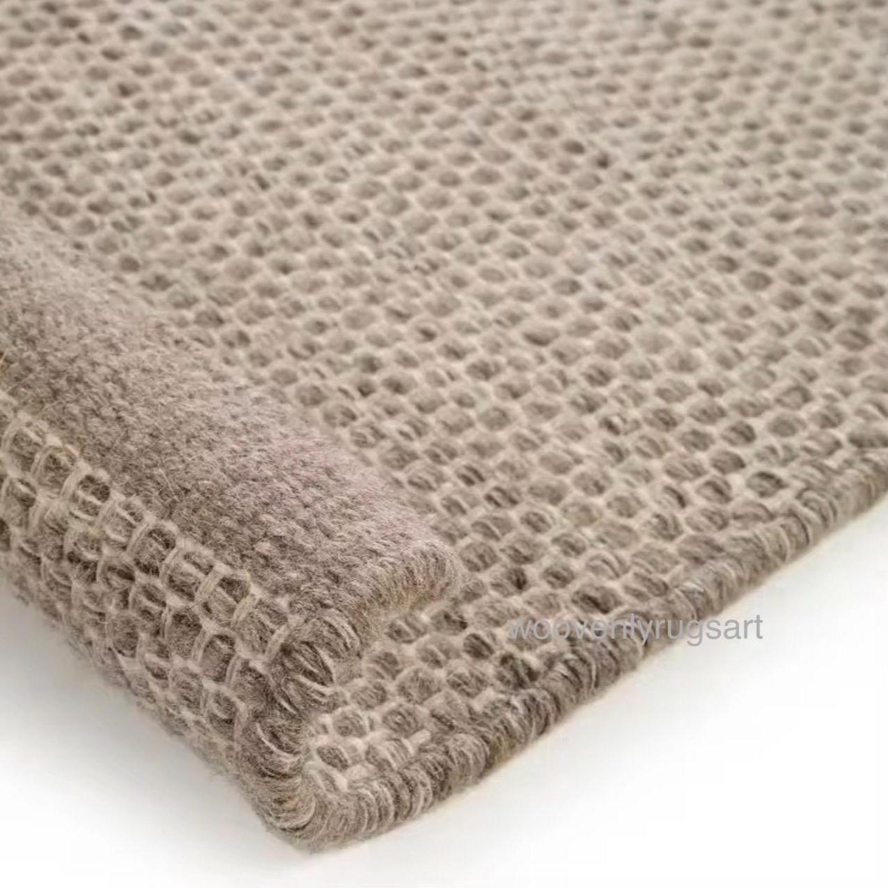 Modern Handmade Dhurrie Rug  Natural Beige Flatweave Wool Carpet