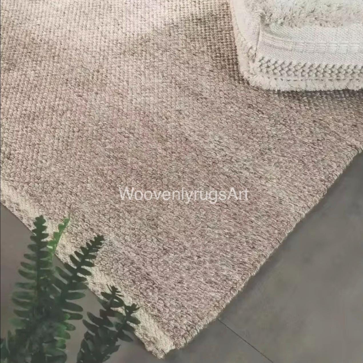 Handwoven Wool Loop Pile Rug, Neutral Beige Textured Carpet, Minimalist Boho Decor