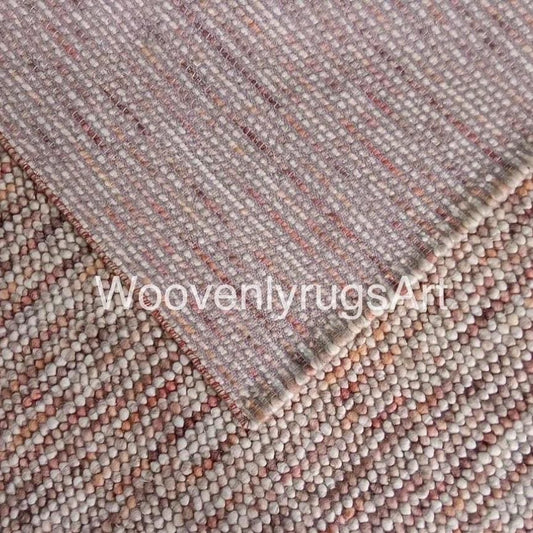 Handmade Felted Wool Pebble Rug Natural Earth Tone Bobble Area Rug for Living Room