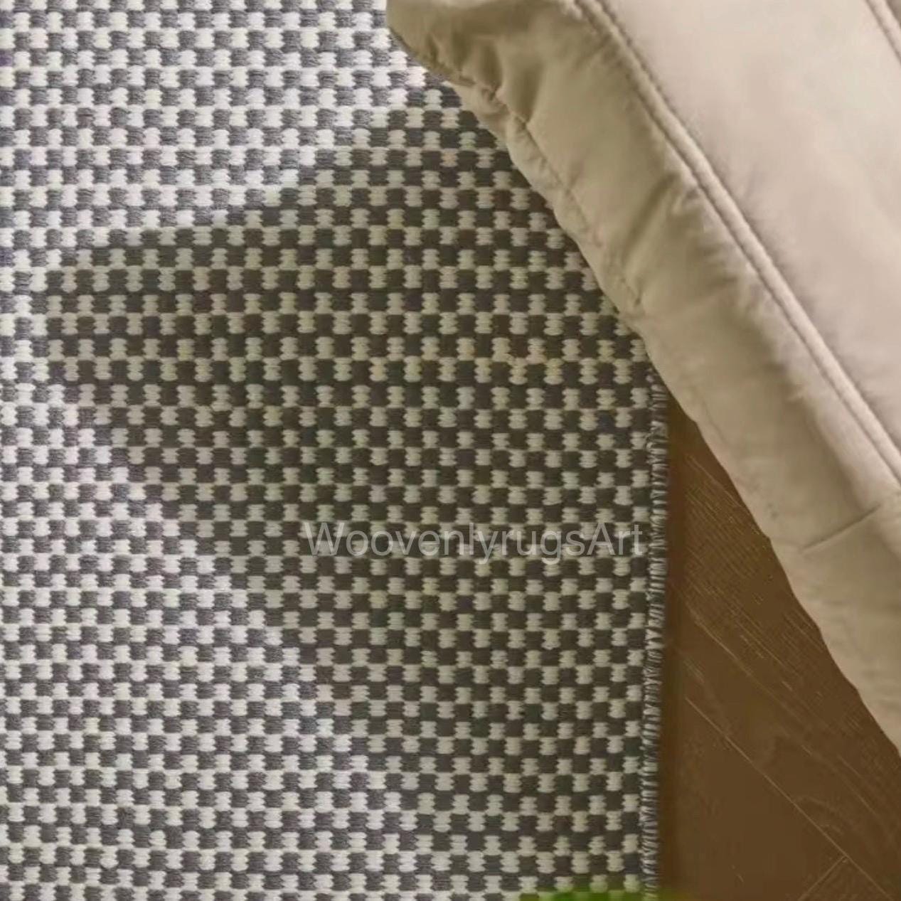Handwoven Geometric Cotton Dhurrie Rug, Modern Minimalist Scandinavian Flatweave Home Decor