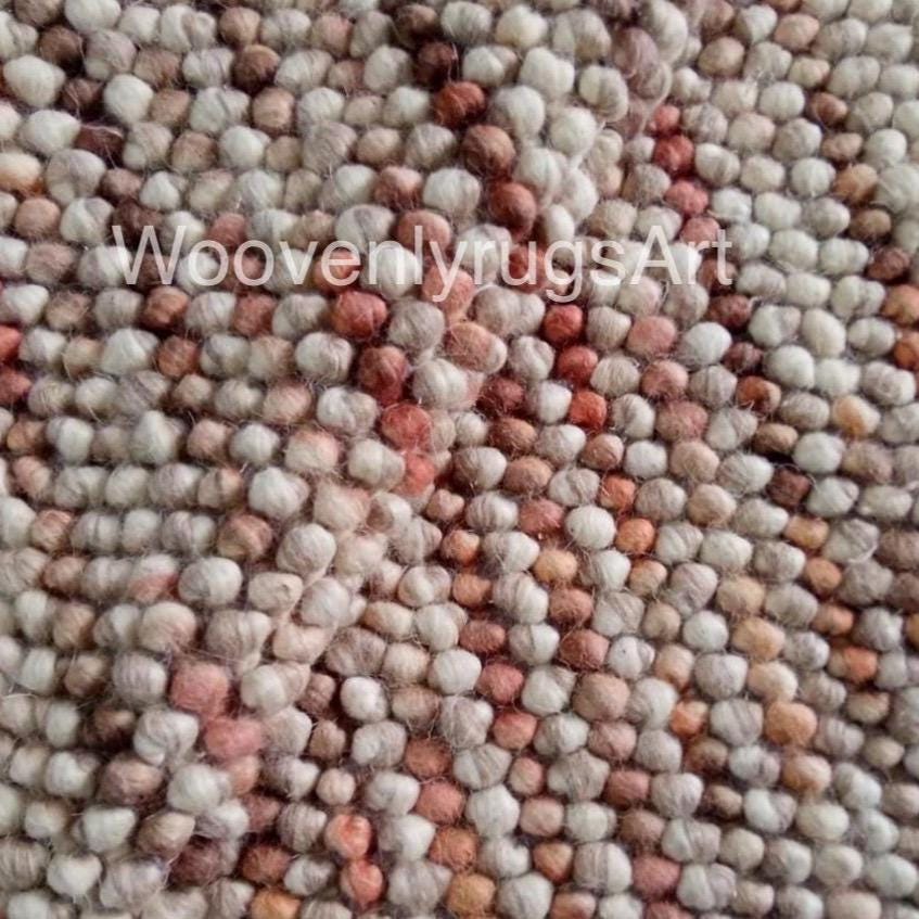 Handmade Felted Wool Pebble Rug Natural Earth Tone Bobble Area Rug for Living Room