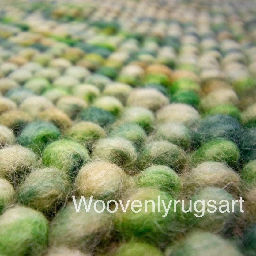 Hand Loomed Wool Rug: Sage Green Moss Textured Pebble Loop Area Rug