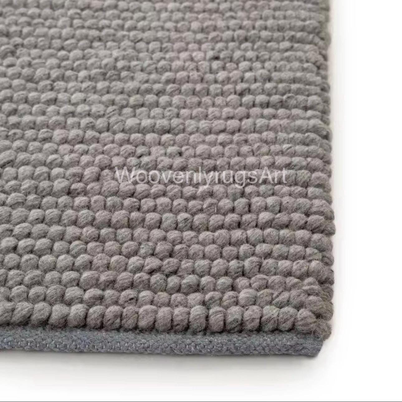 Handwoven Wool Rug, Neutral Beige Pebble Texture, Modern Minimalist Area Carpet