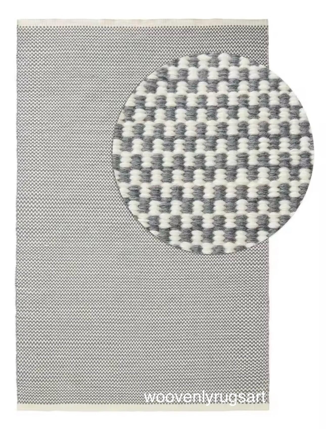 Handmade Wool Dhurrie Rug Grey & Ivory Minimalist Flatweave Carpet