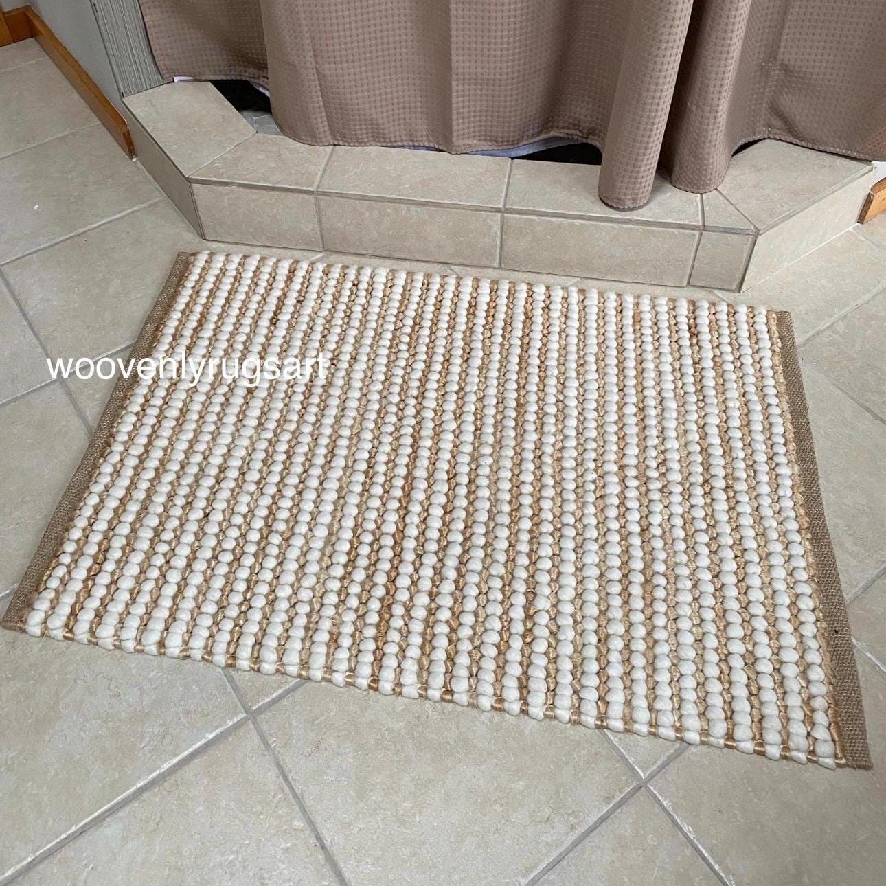 Handwoven Wool Jute Bubble Rug, Neutral Boho Textured Carpet, Ivory Beige Living Room Decor