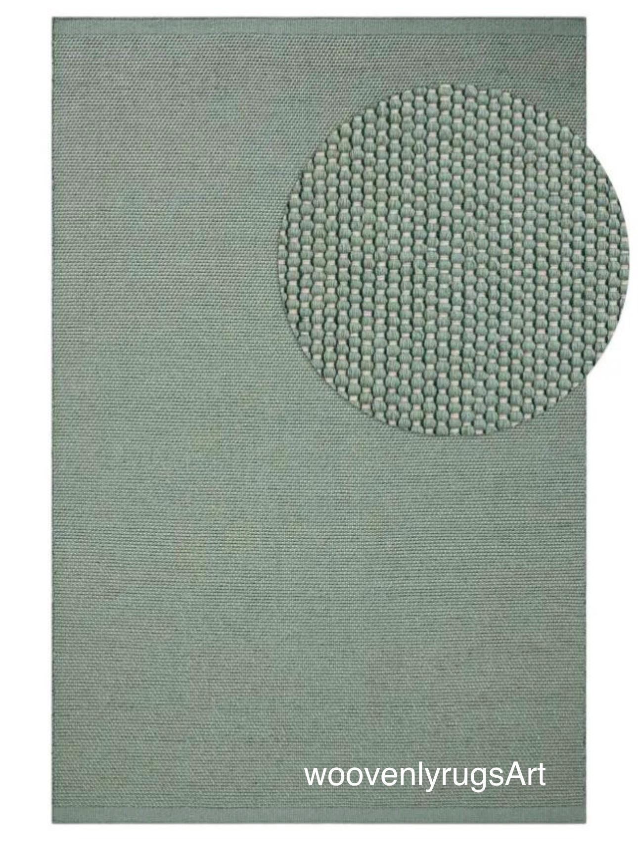 Handmade Wool Dhurrie Rug, Sage Green Flatweave, Minimalist Boho Home Decor