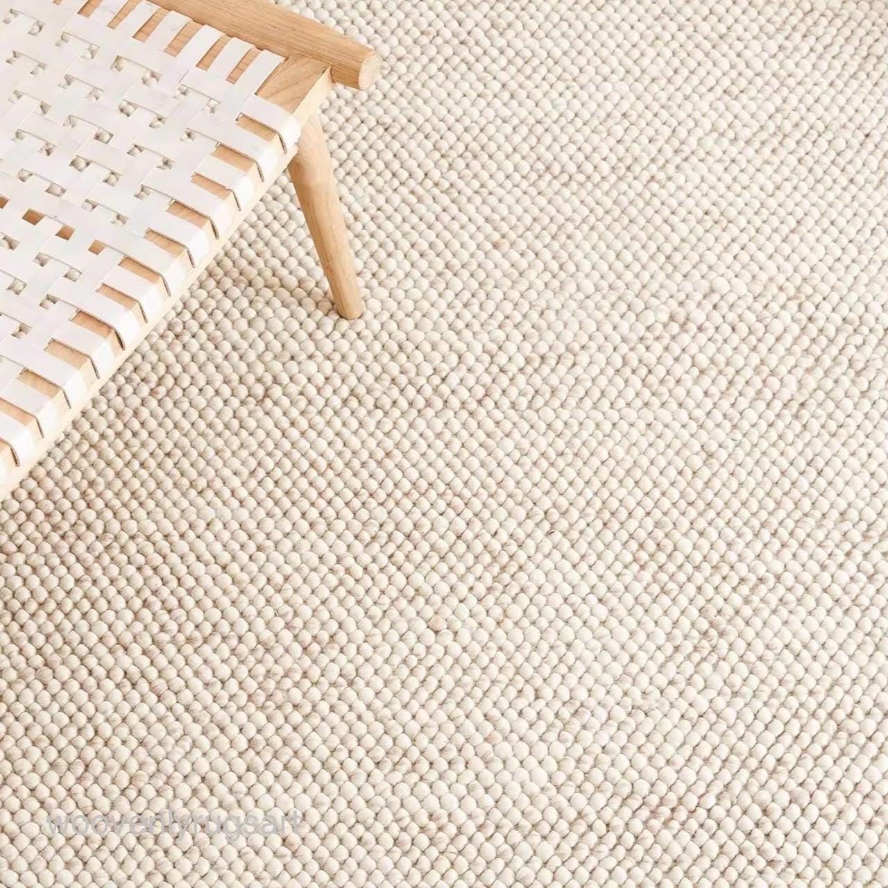 Handmade Wool Ball Rug Ivory Pebble Texture Rug Soft Cozy Floor Carpet