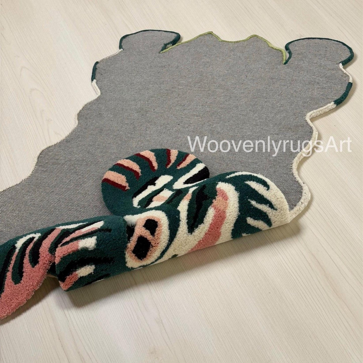 Hand Tufted Wool Tiger Rug, Abstract Animal Shape, Jungle Theme Area Carpet