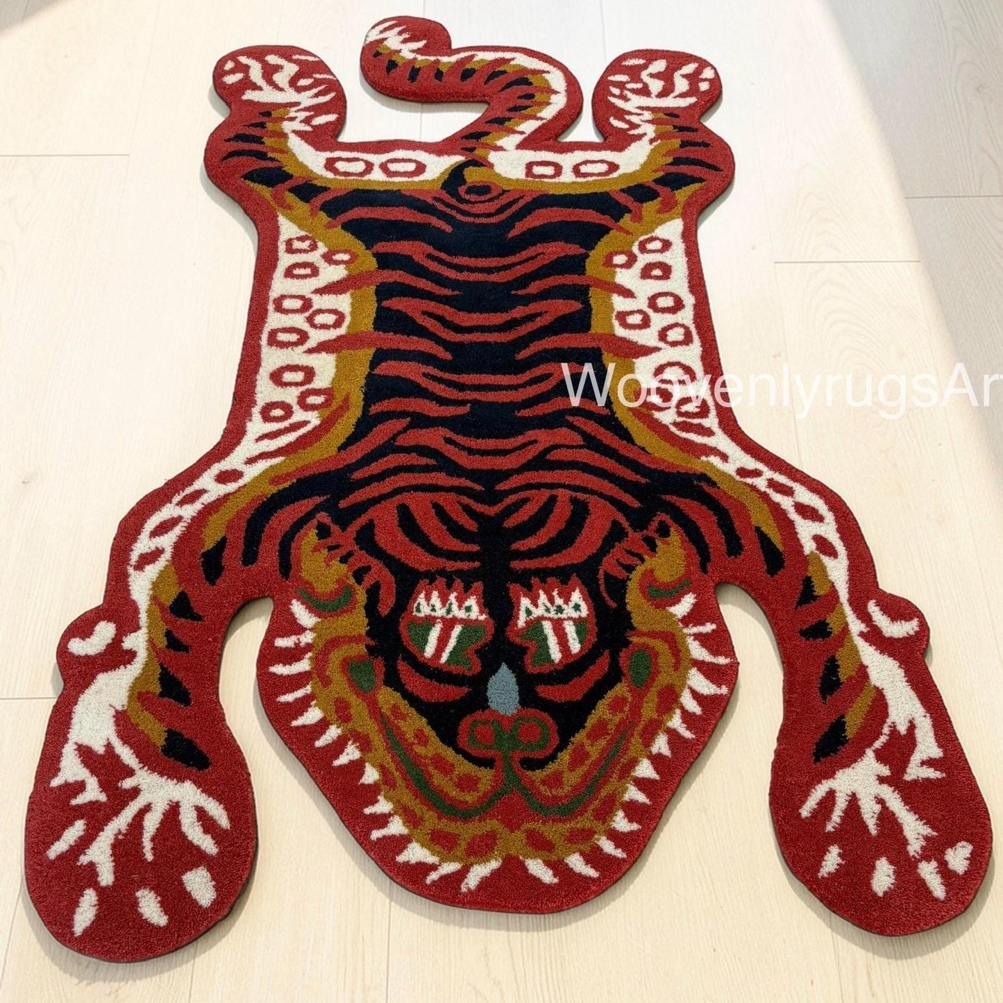 Hand Tufted Tiger Rug, Abstract Animal Shape, Modern Statement Carpet, Red Black Decor