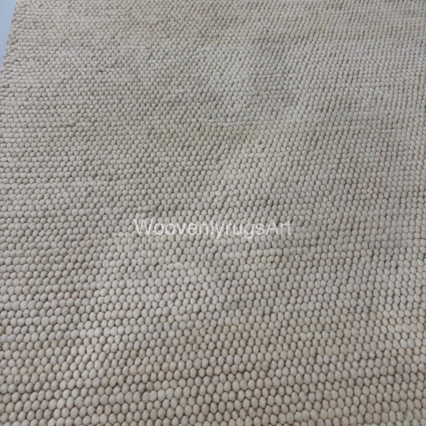 Handmade Wool Pebble Rug, Neutral Ivory Felt Ball Carpet, Scandinavian Home Decor