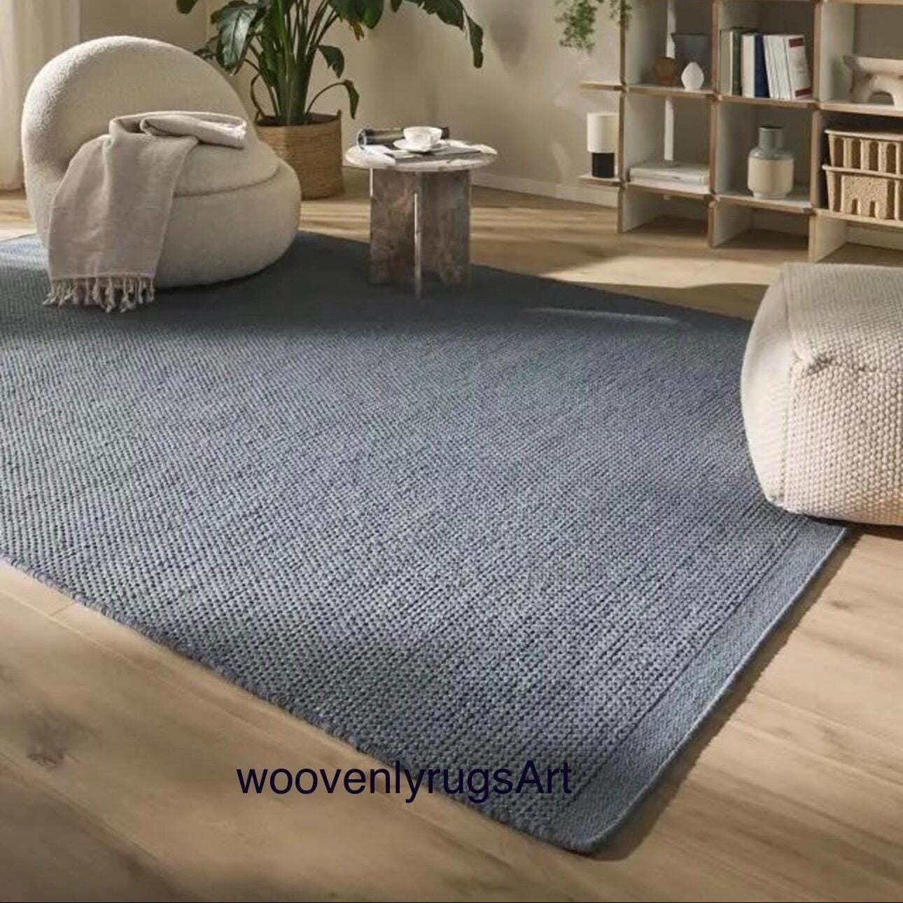 Handmade Wool Dhurrie Rug Handwoven Flatweave Grey Area Rug Minimalist Boho Carpet
