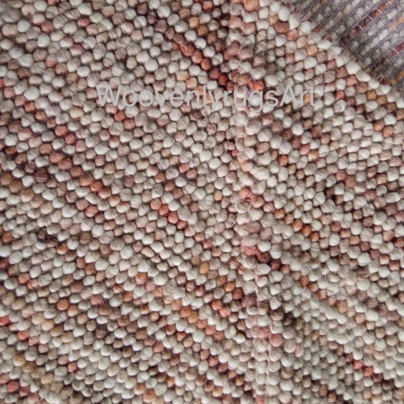 Handmade Felted Wool Pebble Rug Natural Earth Tone Bobble Area Rug for Living Room